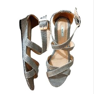 Anthropologie Kimchi Blue Black and White Checkered Sandals Size 8